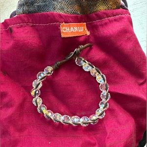 Chan Luu Aurora Borealis Chunky Bead and Leather Bracelet